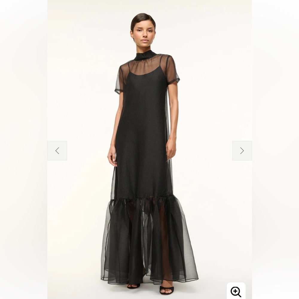 STAUD Calluna Black Sheer Overlay Maxi Dress